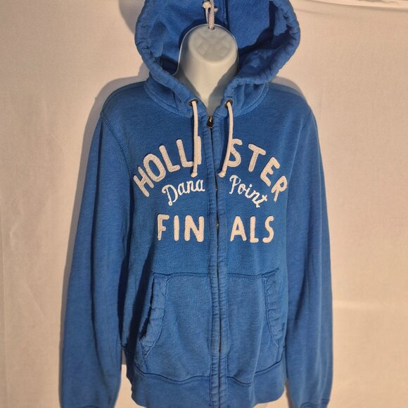 HOLLISTER of California hooded sweatshirt, zippered front, blue & white. MED. - Picture 5 of 14